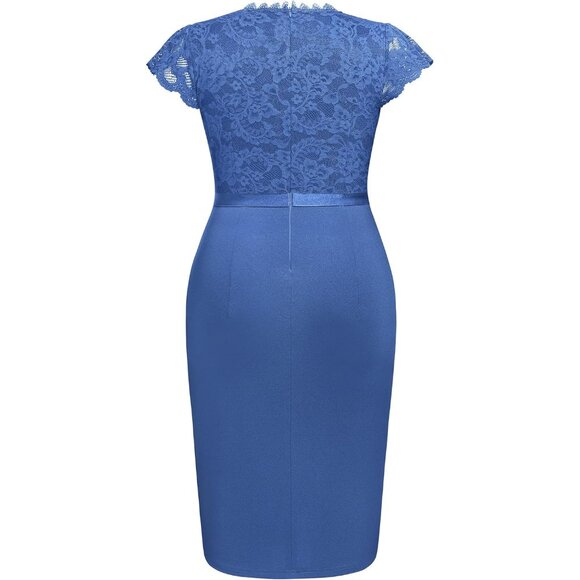 Women's Plus Size Floral Lace Ruffle Cocktail Dress for Evening Party - Picture 6 of 6